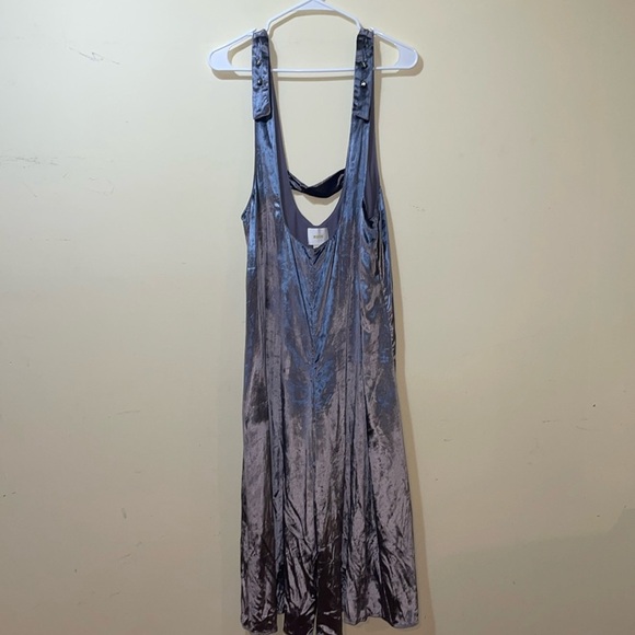 Women’s Anthropologie Maeve Velvet Overalls Romper Jumpsuit Grey Loose - Picture 2 of 8